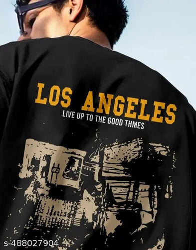 Men’s Oversized Printed Cotton T-Shirt – Back Graphic, Black Color