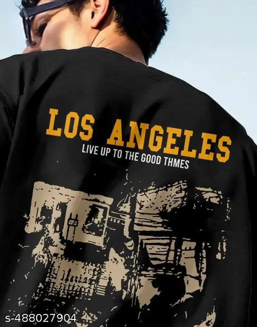 Men’s Oversized Printed Cotton T-Shirt – Back Graphic, Black Color