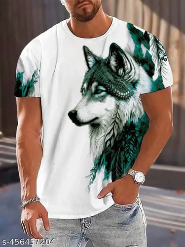 White Graphic Tee with Bold Wolf Front Print