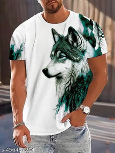 White Graphic Tee with Bold Wolf Front Print