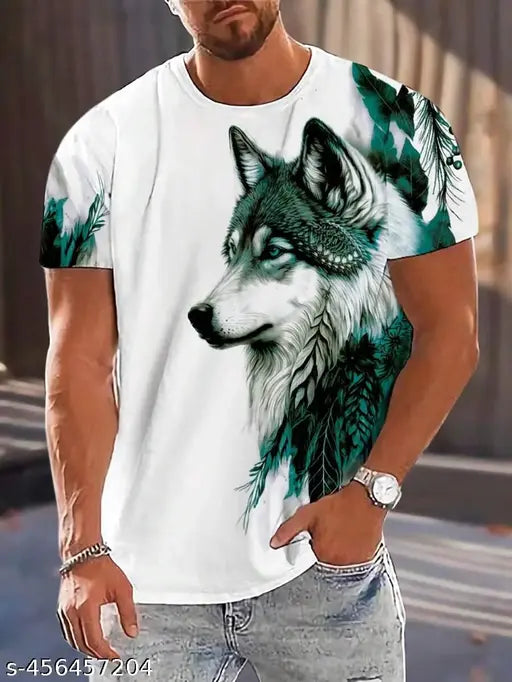 White Graphic Tee with Bold Wolf Front Print