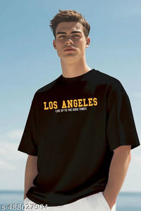 Men’s Oversized Printed Cotton T-Shirt – Back Graphic, Black Color