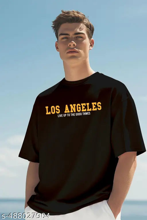 Men’s Oversized Printed Cotton T-Shirt – Back Graphic, Black Color