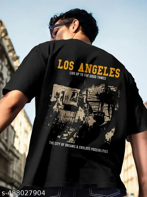 Men’s Oversized Printed Cotton T-Shirt – Back Graphic, Black Color